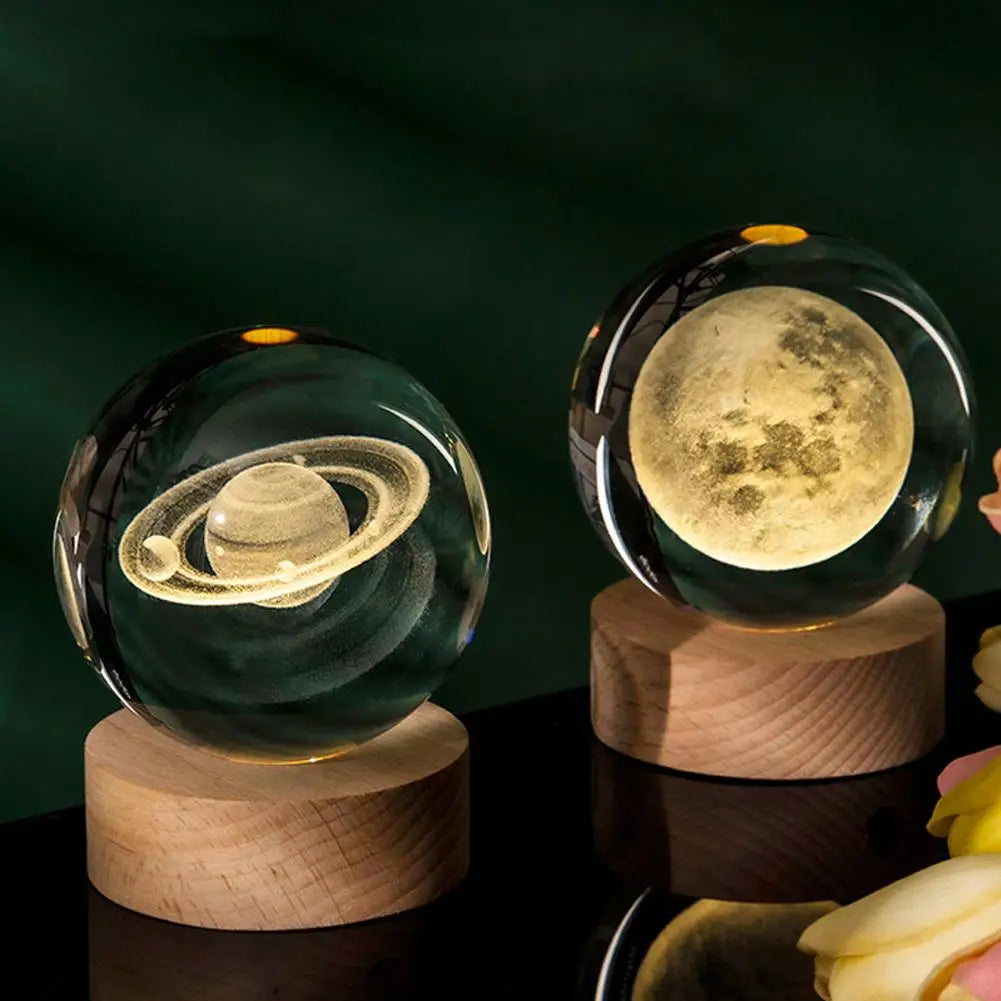 3D Crystal Moon Planet Galaxy Decor