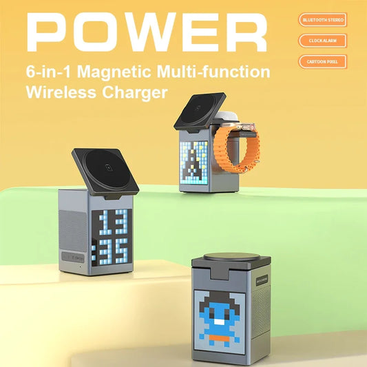 6 in 1 Magnetic Multi-function Wireless Charger with Bluetooth Speaker